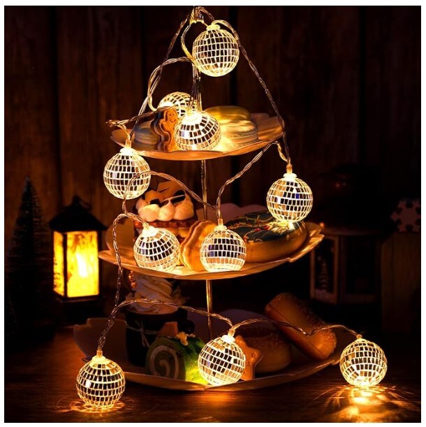 LED Disco String Lights Decorations,Mini Disco Balls Tree Ornament