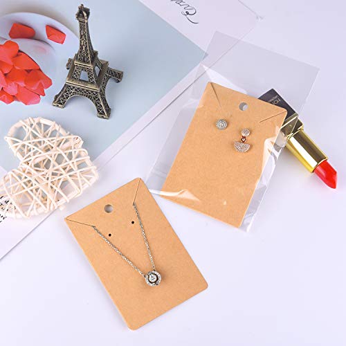 150 Set Earring Card with 150 Pieces Bags, Earring Card Holder Blank Kraft Paper Tags for DIY Ear Studs Necklace Jewelry Display (Brown)