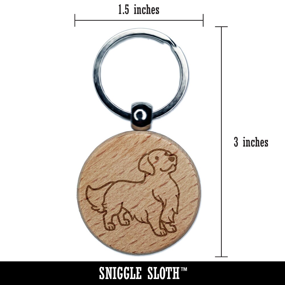 Golden Retriever Standing Dog Engraved Wood Round Keychain Tag Charm