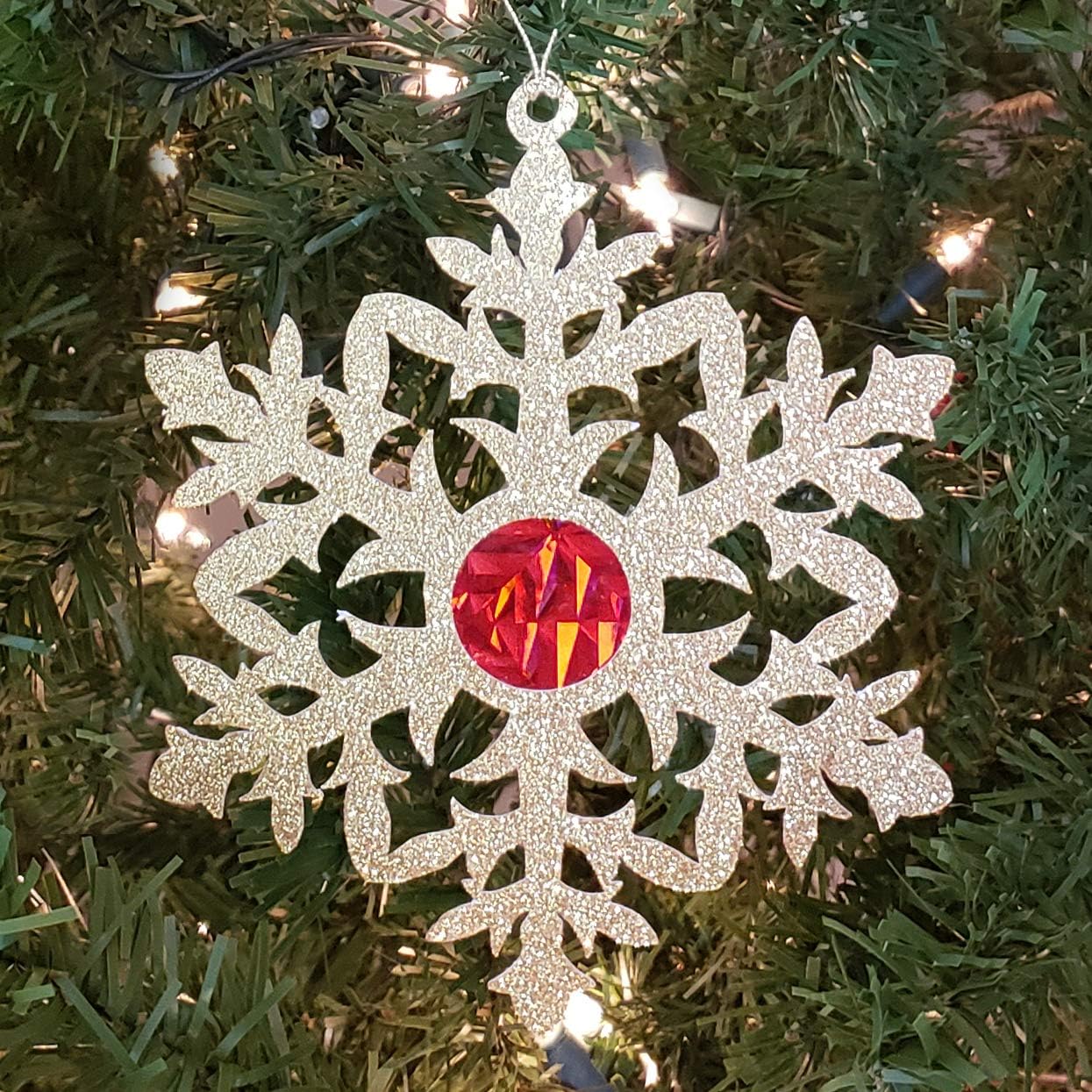 Snowflake Christmas Tree Ornaments Glitter Gold &#x26; Red (10 ct.) 5.5&#x22; Diameter, Cardstock
