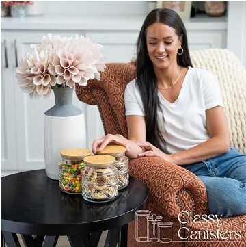 38 Ounce Round Glass Jar with Bamboo Lid - Vintage Diamond Pattern Kitchen Decorative Glass Jars - Coffee Pasta Sugar Tea Snack Nuts Cookie Jar with Airtight Lids - Set of 3