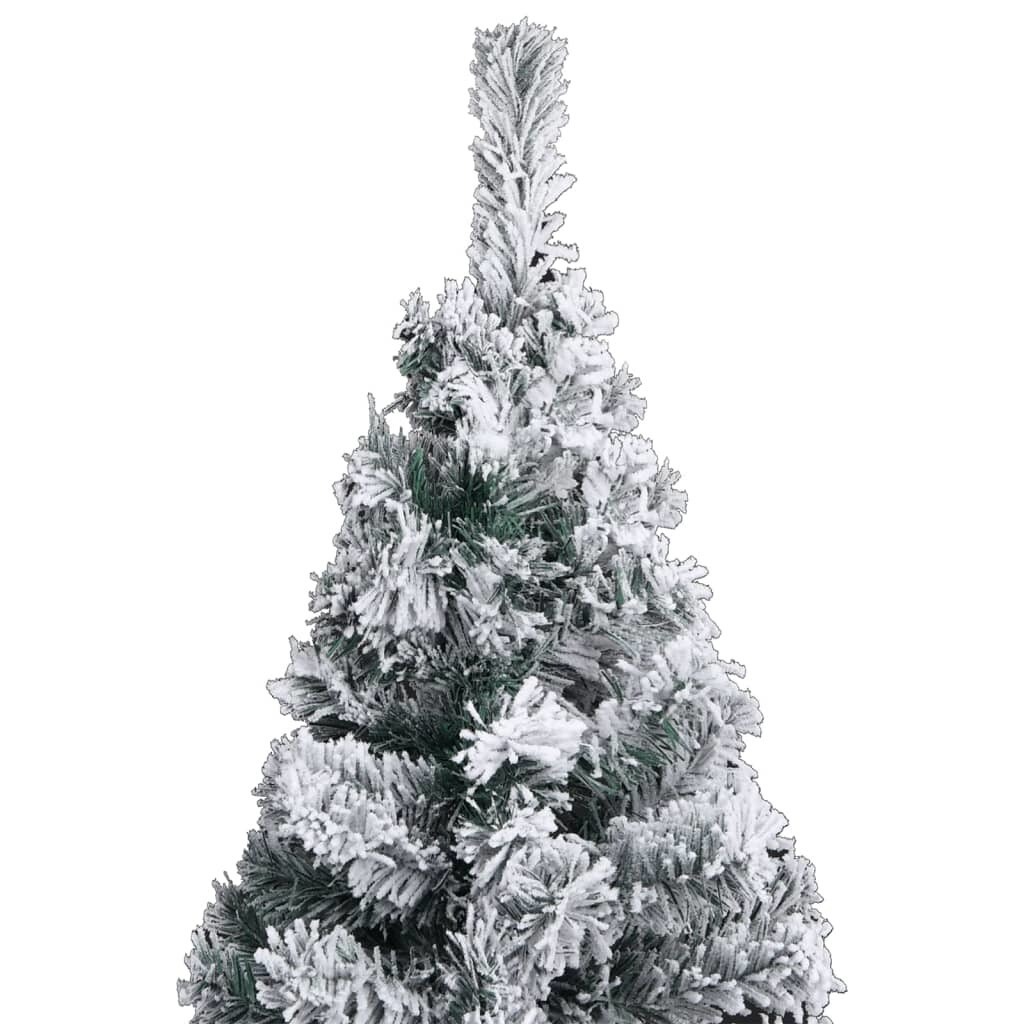 Slim Christmas Tree with LEDs&#x26;Ball Set&#x26;Flocked Snow Green