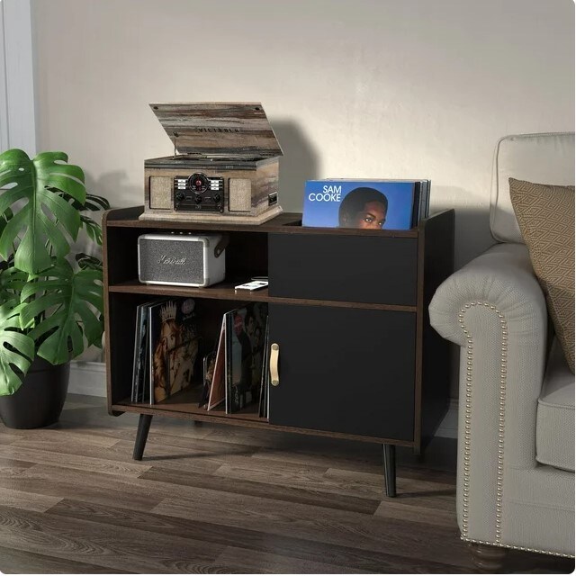 Turntable Stand with Vinyl Record Storage that Holds Up to 350 Albums