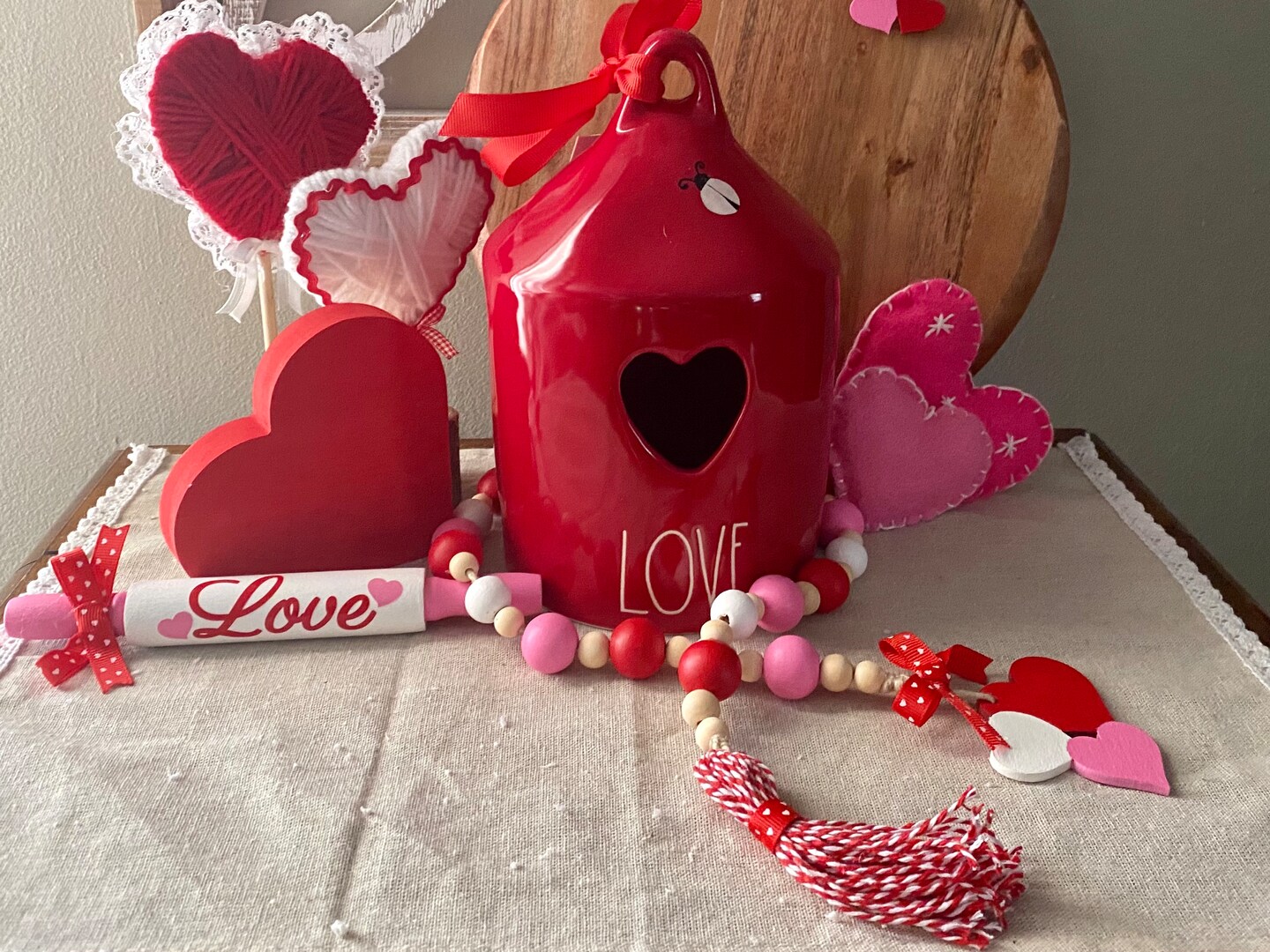 Valentines Day Beads Heart Farmhouse Valentines Decor Tiered Tray Decor  farmhouse Decor gift Tag Valentine Gift 