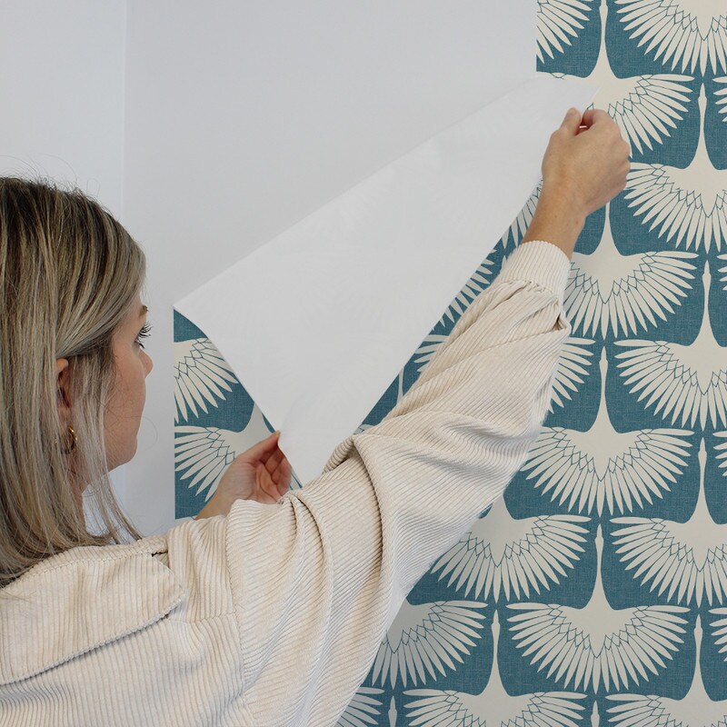 Tempaper &#x26; Co. x Genevieve Gorder Feather Flock Removable Peel and Stick Wallpaper, Denim Blue, 28 sq. ft.