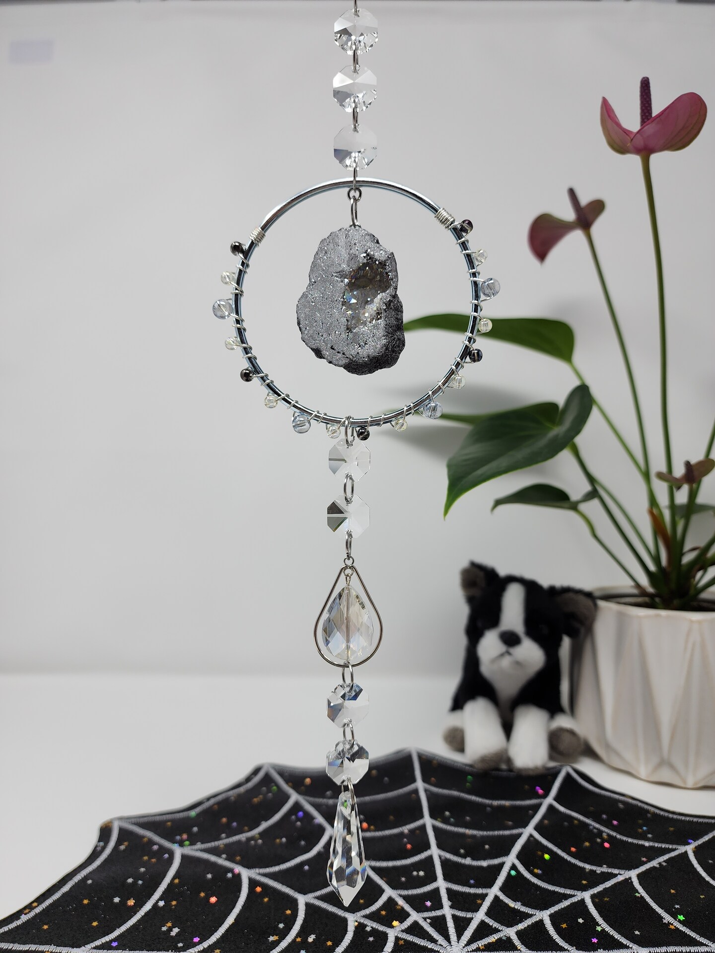 Druzy and Crystal Suncatcher: beaded, wire wrapped, home and garden décor, gift for her, hanging, rainbow, prism, window, mom, sunroom. product 5