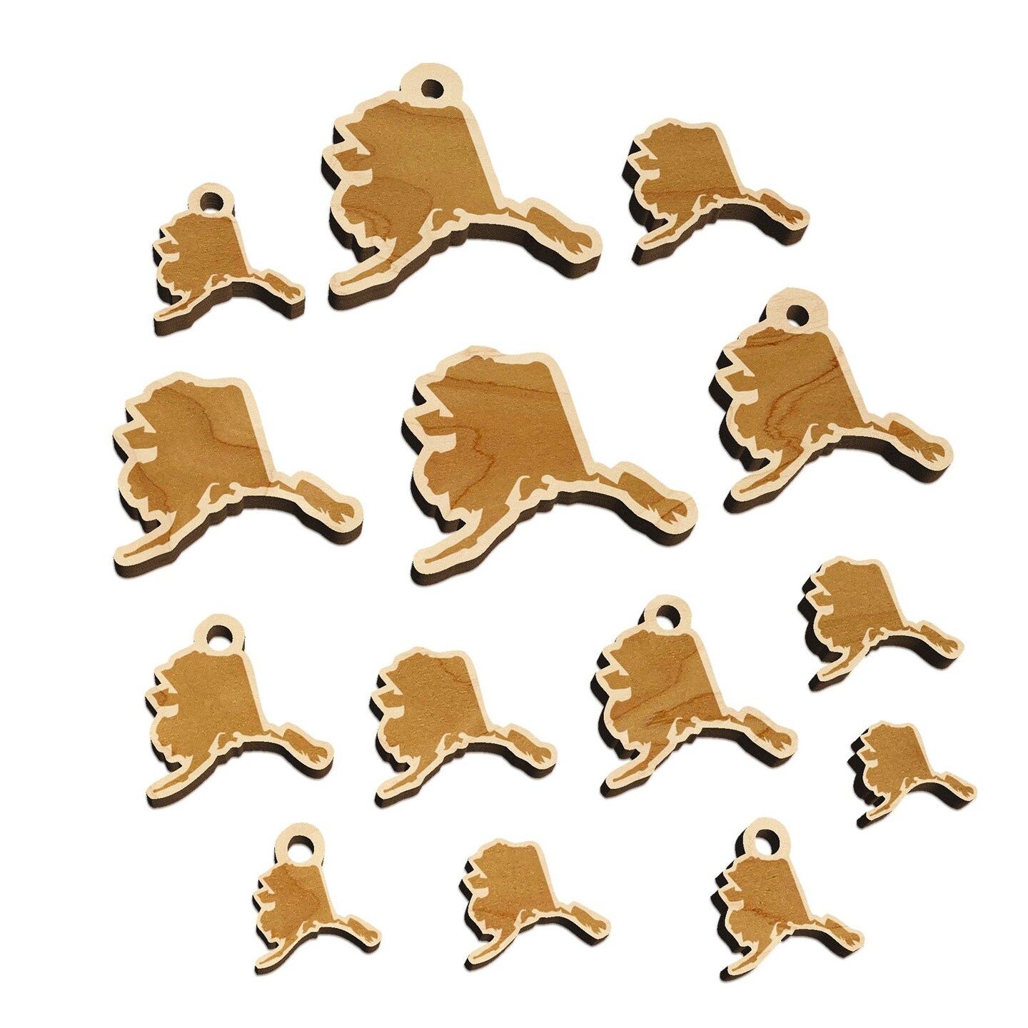 Alaska State Silhouette Mini Wood Shape Charms Jewelry DIY Craft