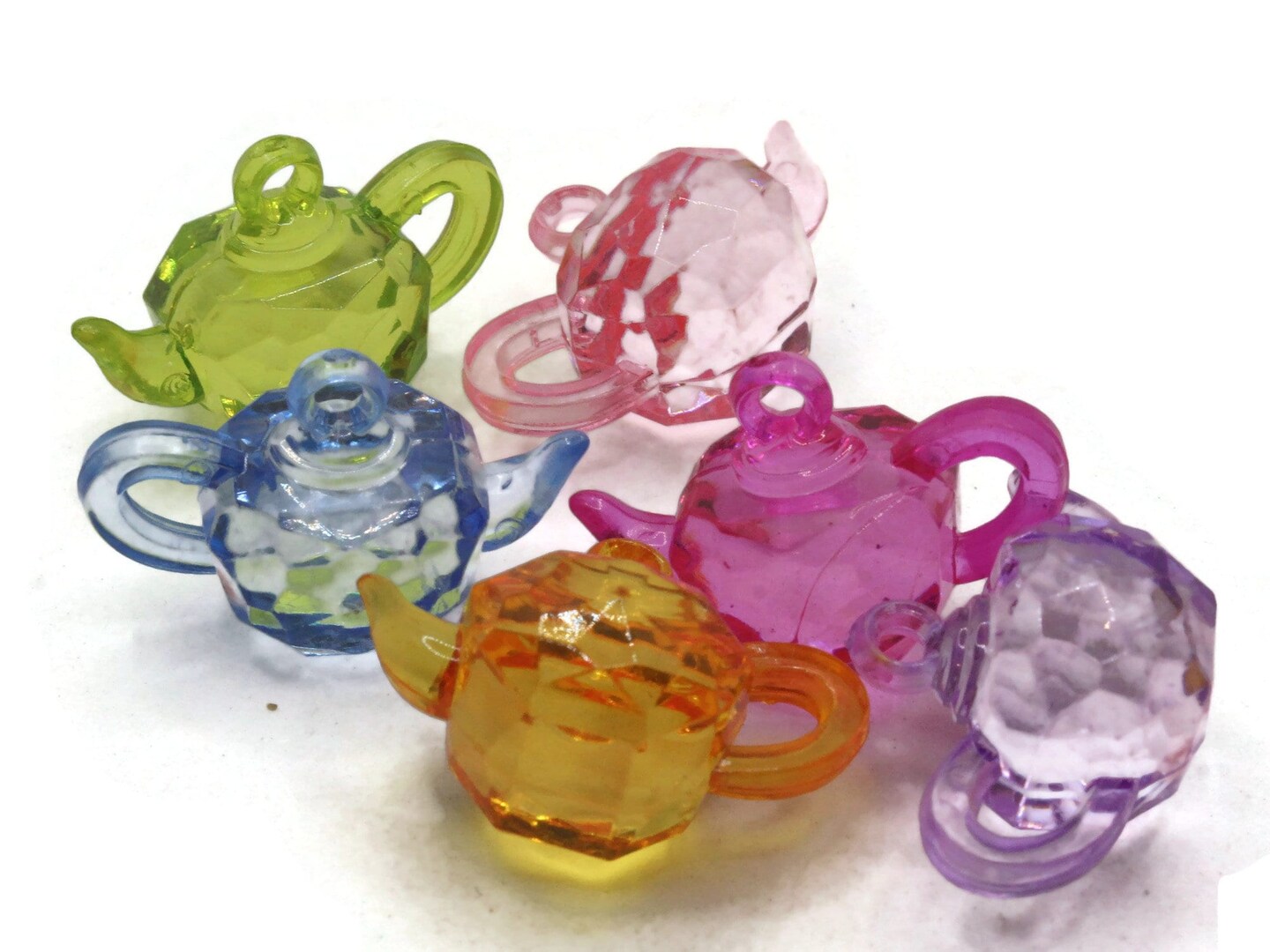 6 32mm Mixed Color Miniature Teapot Plastic Charms