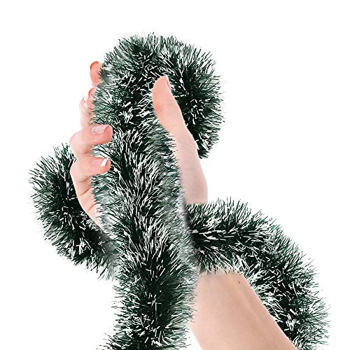 Christmas Tree Pine Green Frost Tip Tinsel Garland Snowy Metallic Streamers Green White Tinsel Garland Celebrate a Holiday Party Ceiling Hanging Decors Indoor and Outdoor Disco Party Supplies