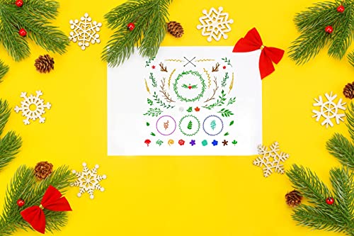 Hying Christmas Wreath Branch Clear Stamp for Christmas Card Making Scrapbooking Crafting DIY Decoration, Flower Leaves Christmas Transparent Silicone Stamp for Embossing Album Craft, Christmas Stamps