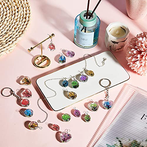 20 Pieces Dried Flower Pendant Dried Flower Tree Charms Resin Dried Pressed Flower Pendant Lacework Transparent Glass Ball Beads Round Floating Pendant Mixed Colors for Making Jewelry DIY Craft