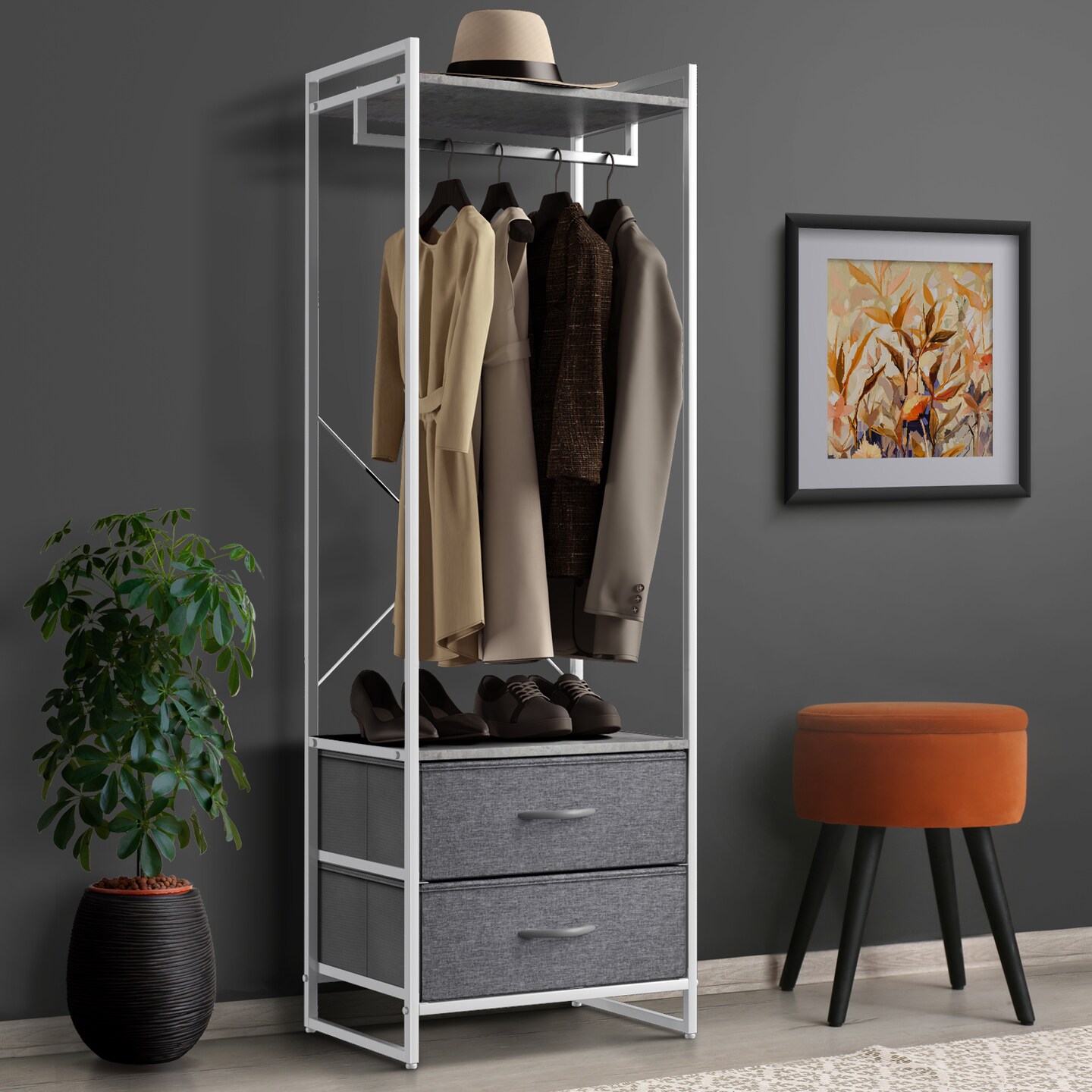 Sorbus Clothing Rack with Drawers - Clothes Stand Dresser - Wood Top, Steel Frame, & Fabric Drawers - Tall Closet Storage Organizer - Garment Rack for Hanging Shirts, Dresses, & Jackets