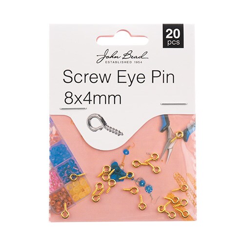 John Bead Must Have Findings 8x4mm Screw Eye Pins, 20pcs