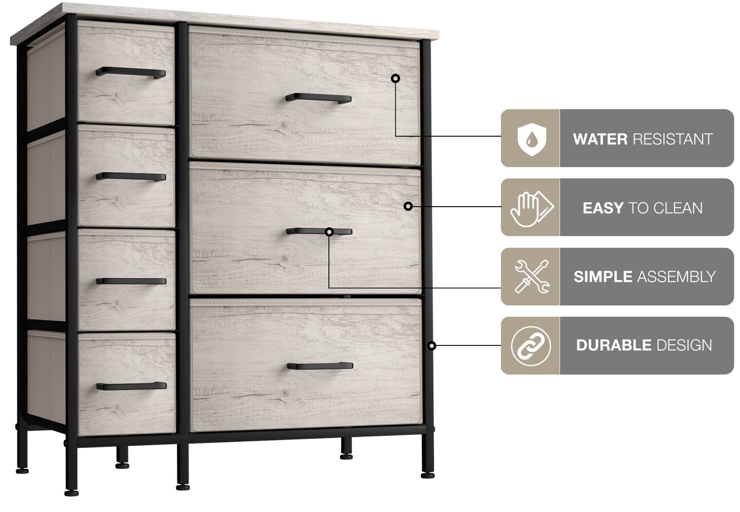 Sorbus Dresser with Drawers - Furniture Storage Tower Unit for Bedroom, Hallway, Closet, Office Organization - Steel Frame, Wood Top, Easy Pull Fabric Bins