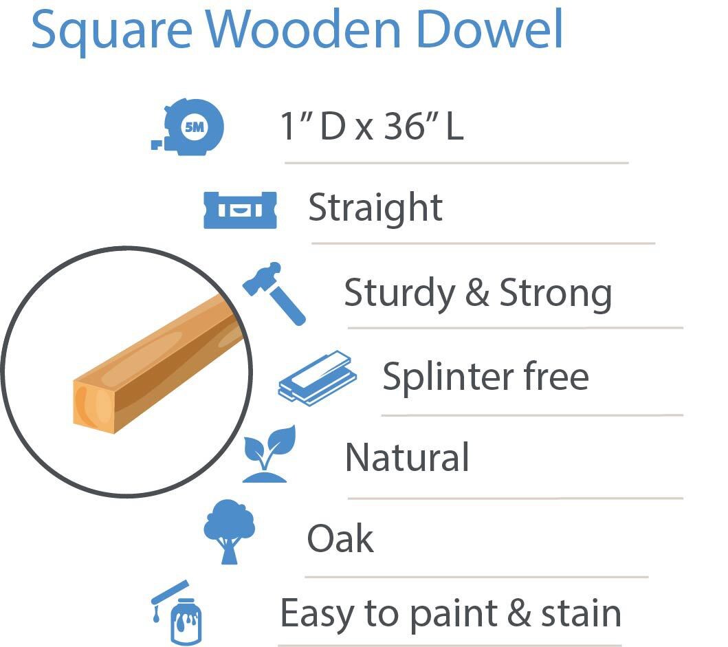 Oak Wood Square Dowel Rods 1" Thick, Sticks for Crafts/Woodworking|Woodpeckers