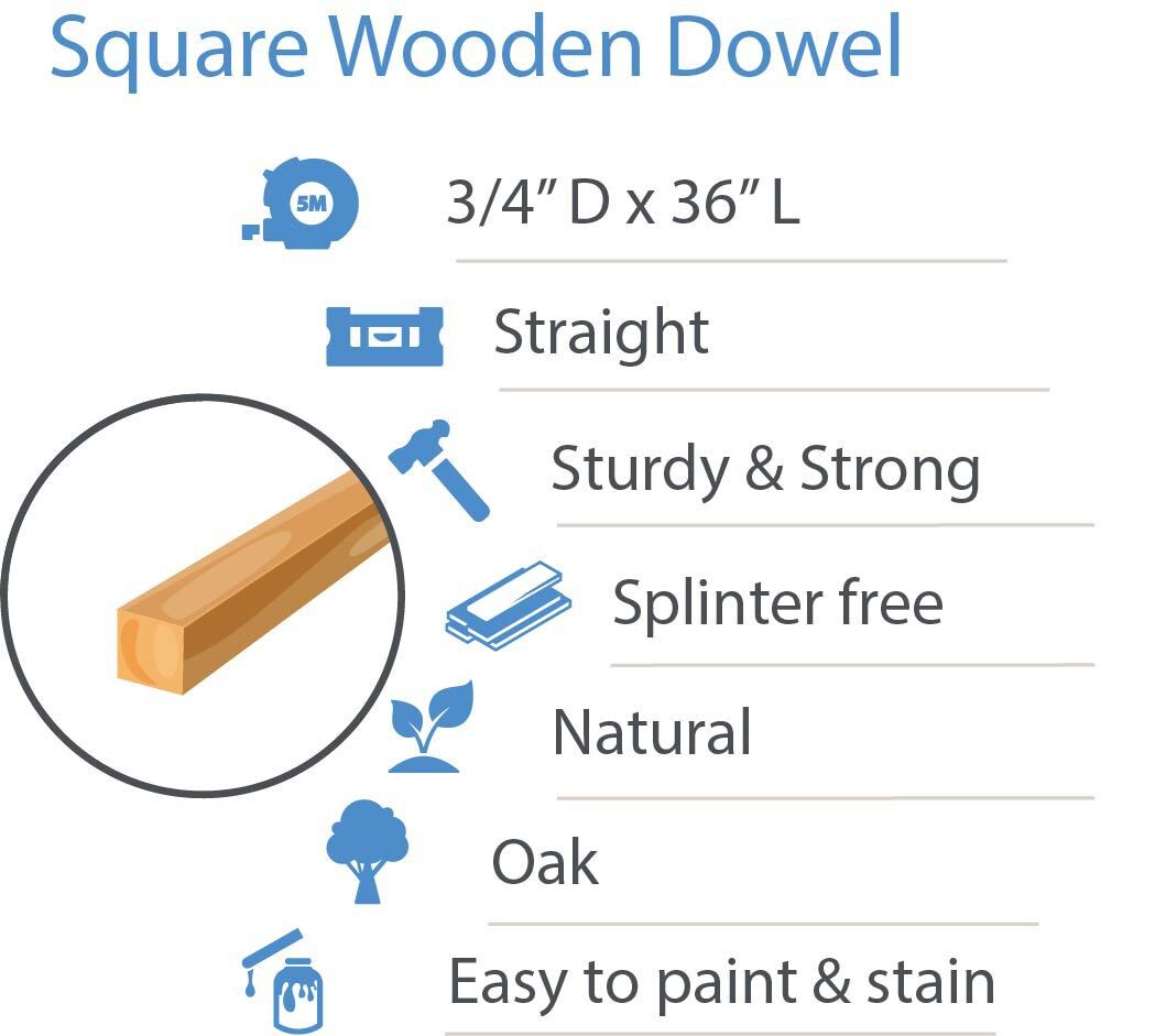 Oak Wood Square Dowel Rods 3/4&#x22; Thick, Sticks for Crafts/Woodworking|Woodpeckers