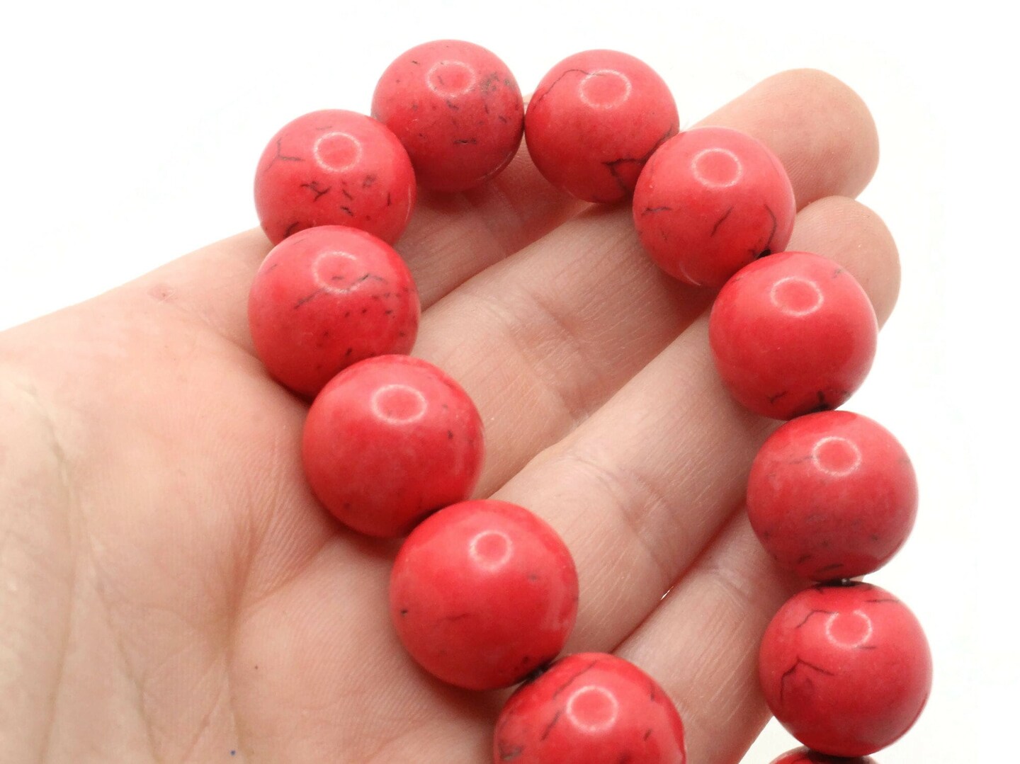27 15mm Round Dyed Red Synthetic Turquoise Gemstone Beads
