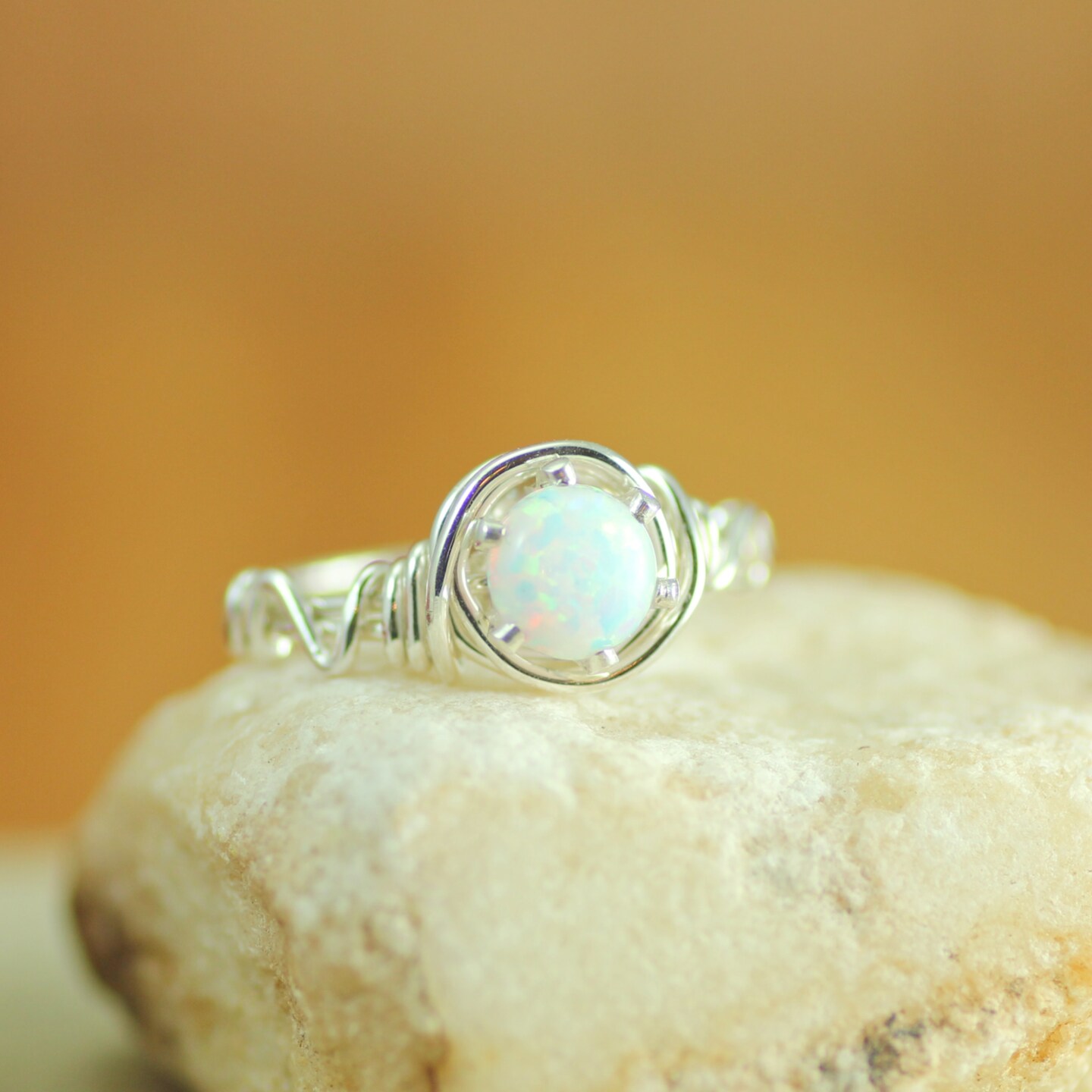 Opal Dainty Ring Handmade for October Birthstone in Sterling Silver, Engagement or Promise Jewelry Ring - image9