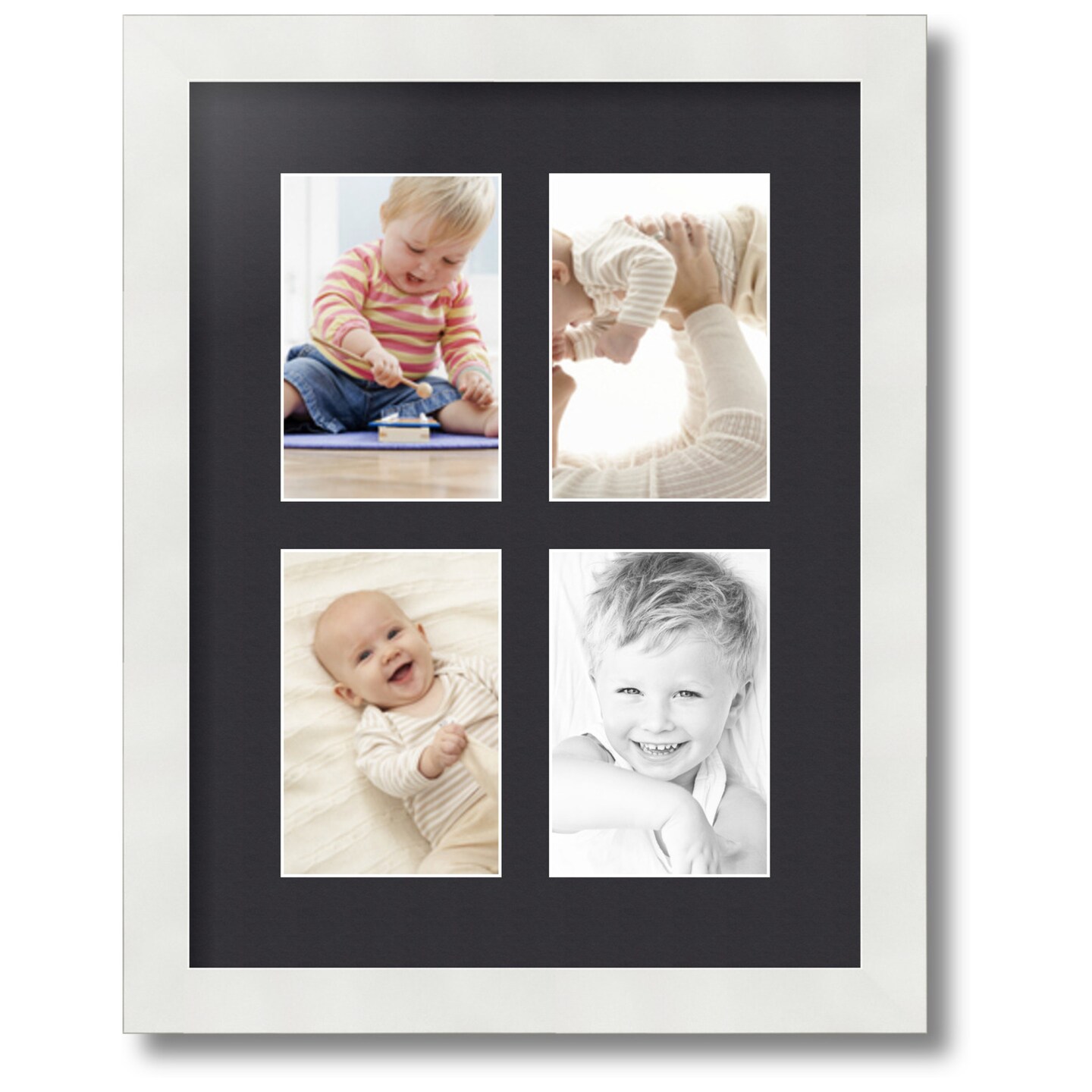 ArtToFrames Collage Photo Picture Frame with 4 - 4x6 inch Openings, Framed in White with Over 62 Mat Color Options and Regular Glass (CSM-3966-2)