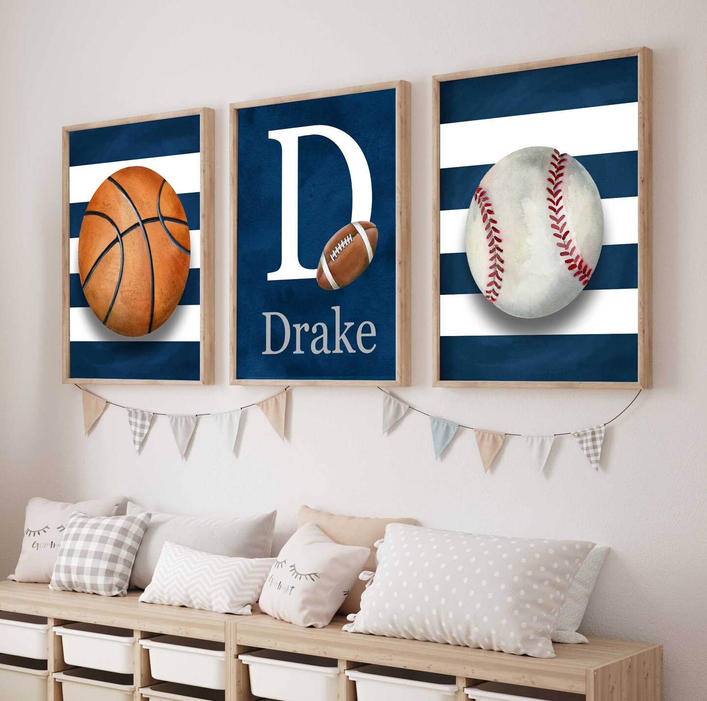 Personalized Sports Art Prints for Boy Room or Nursery, Baseball Football  Basketball Wall Décor | MakerPlace by Michaels, image size:1080x1070