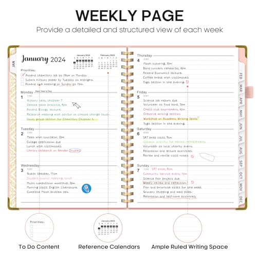 2024 Planner - Weekly and Monthly Planner Spiral Bound, Jan 2024 - Dec 2024, A5 (6.7&#x22; x 8.6&#x22;), Planner 2024 with Tabs, Inner Pocket, Helps To Keep Track Of Tasks - Pink