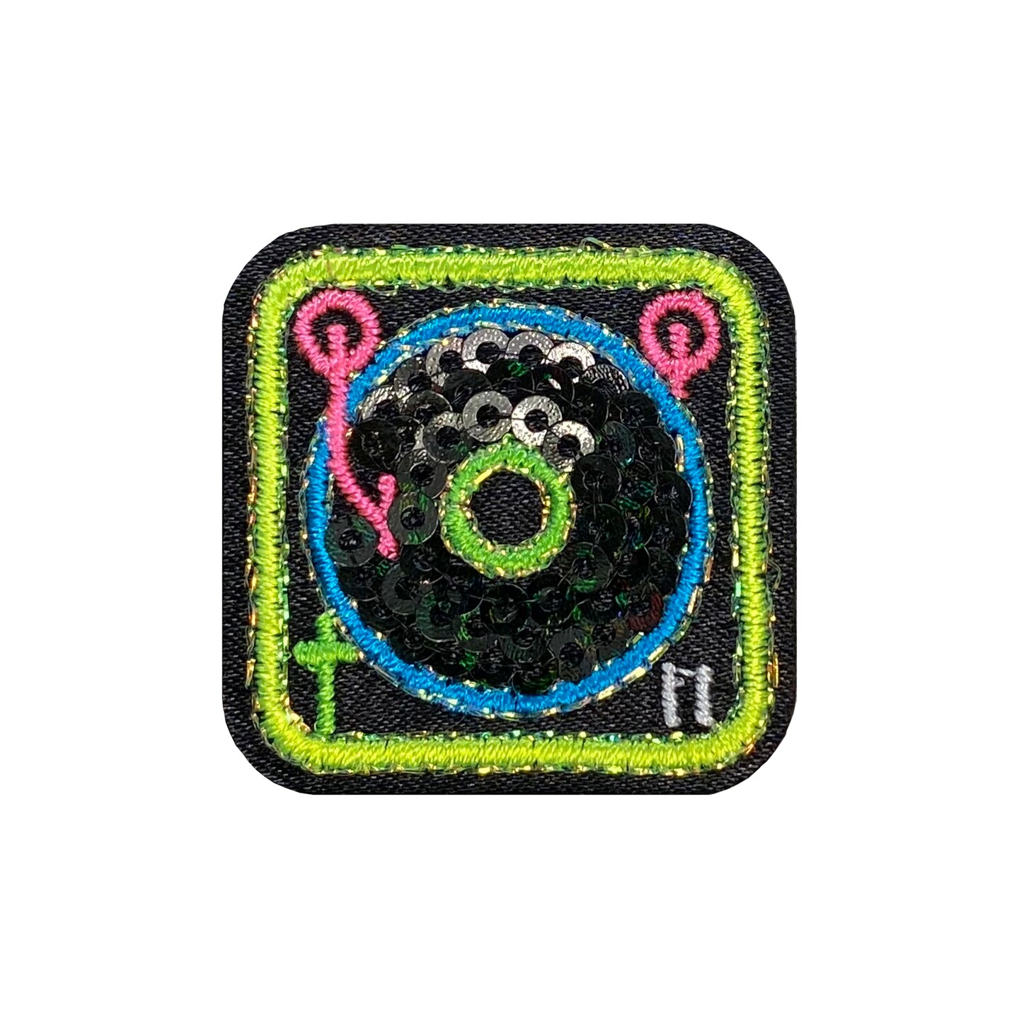 Black Sequin Record Player, Music, Embroidered, Iron on Patch