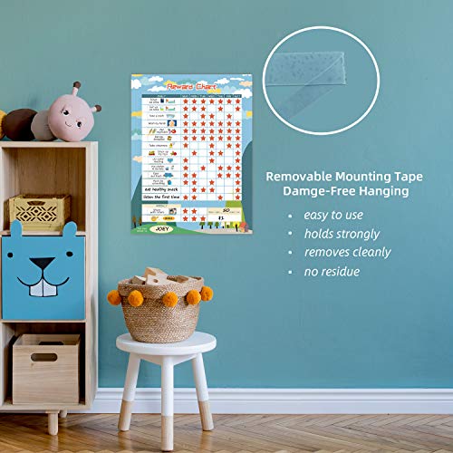 Magnetic Chore Chart for Kid at Home, Bahavior Chart for Kid at Home, Reward Chart for Kids Behavior. Each Set Includes 30 tasks, 104 Stars, and one 11&#x201C; x 14.5&#x22; Magnetic Chart- Blue