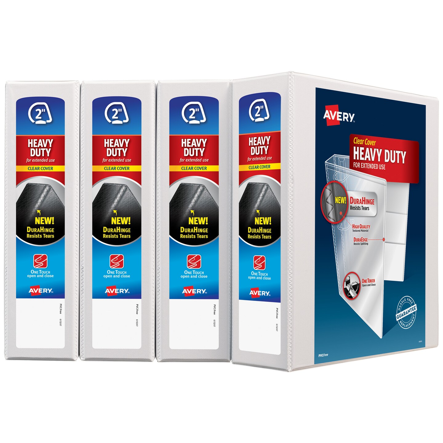 Avery Heavy-Duty View 3 Ring Binders, 2&#x22; One Touch Slant Rings, 4 White Binders (79790)