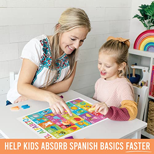 Hadley Designs 12 Spanish Educational Posters, Bilingual Learning Chart for Prek, Kindergarten & 1st Grade Kids, Classroom Decorations, Alphabet, Colors, Numbers, Months of the Year, Days of the Week