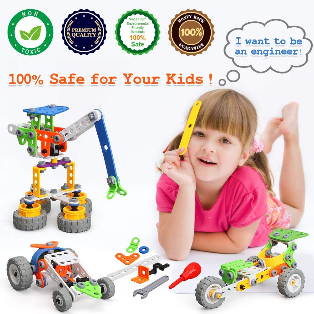 175 PCS Stem Toys for 5 6 7 8 Year Old Boys Birthday Gift Erector Construction Set Building Toy for Kids Age 4-8 4-6 5-7 6-8 Creative Game