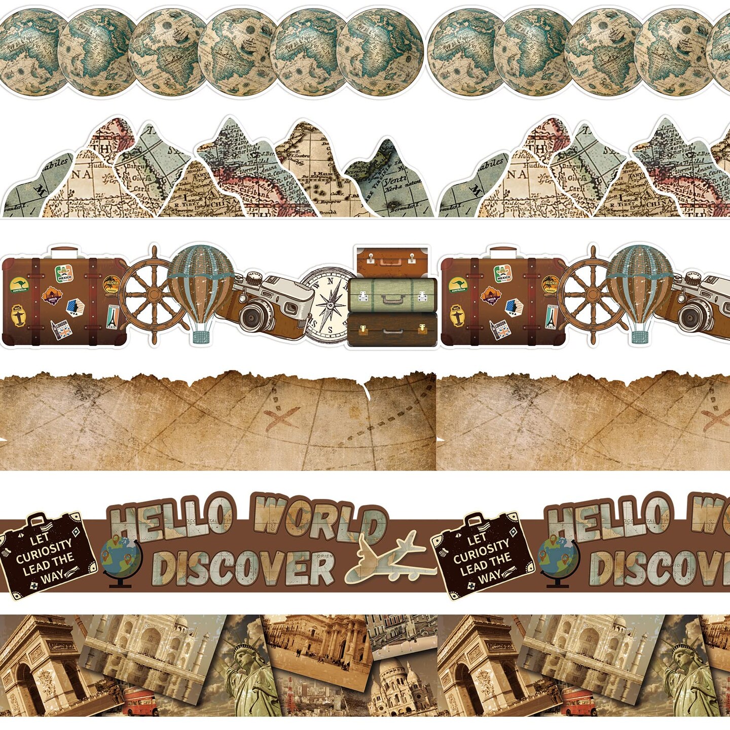 118 Feet Classroom Bulletin Board Borders, Colorful Die Cut Border Trim Scalloped Classroom Borders Decor for School Classroom Chalkboard Office Home Decorations (World Map Style)