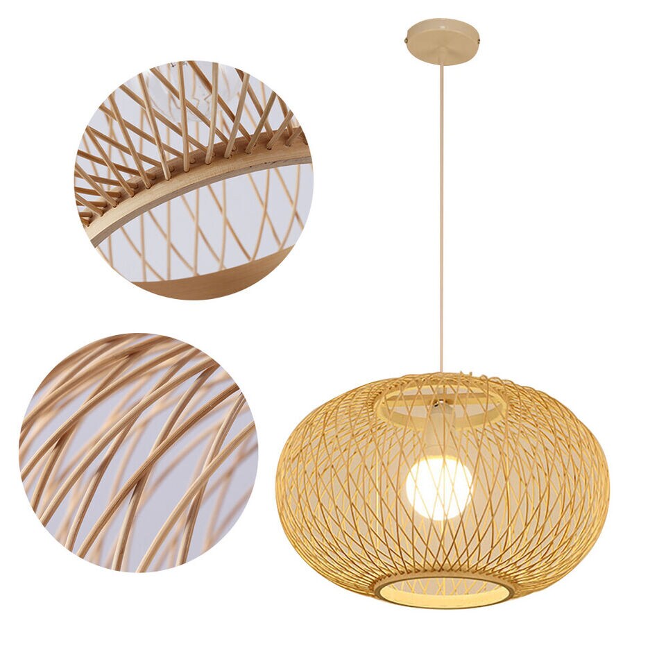 Kitcheniva Woven Pendant Light Fixture Ceiling Lamp Chandelier Beige Bamboo Wicker Rattan