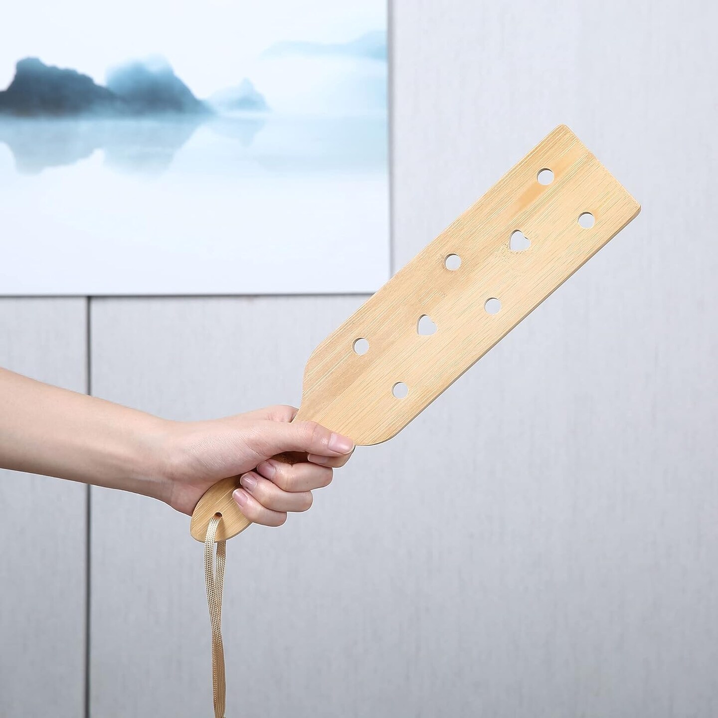 Bamboo Wood Paddle Lightweight Wooden Paddle with Airflow Holes, 13.3 Inch