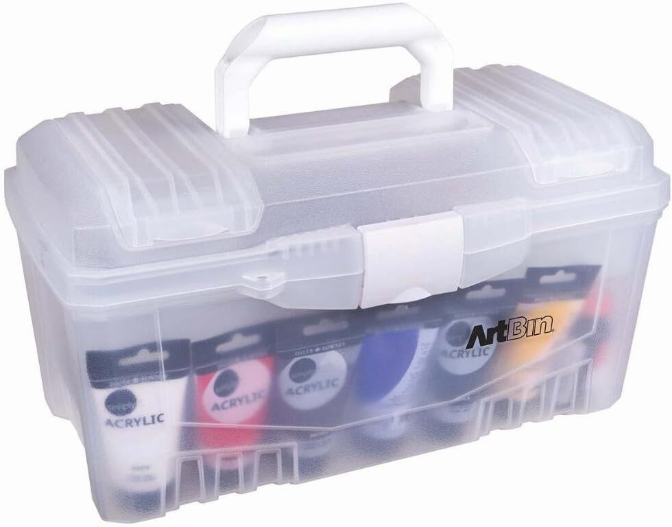 Twin Top 17 inch Supply Box, Portable Art &#x26; Craft Supply Organizer with Handle, [1] Plastic Storage Case, Translucent, Clear