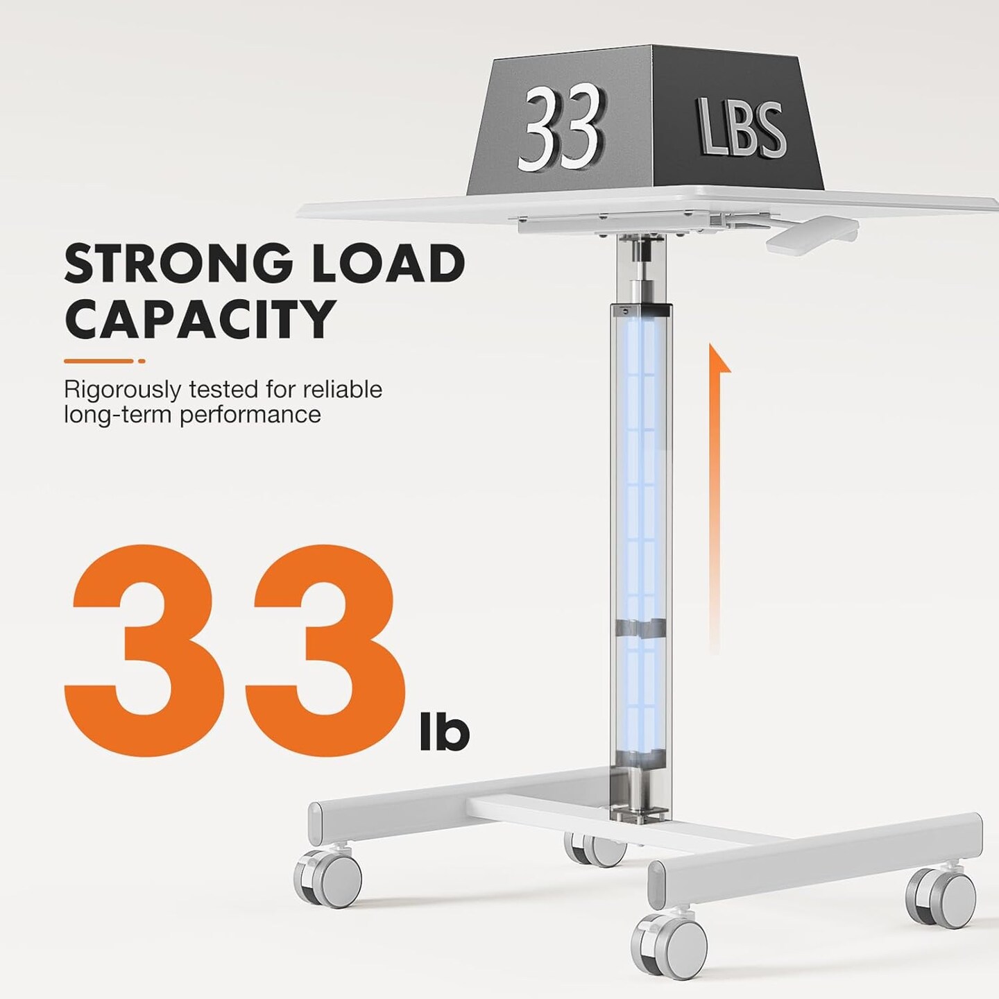 Mobile Small Stading Desk - Sit Stand Desk, Portable Rolling Laptop Desk with Lockable Wheels, Computer Workstations, Adjustable Height, White
