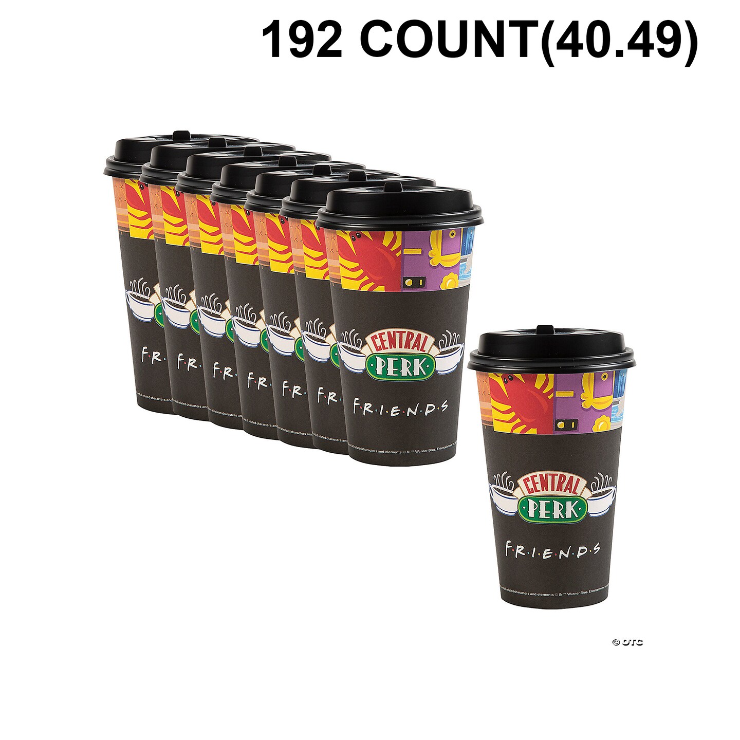 FRIENDS Central Perk Disposable Paper Coffee Cups with Lids 16 oz. Bulk 48 Ct.