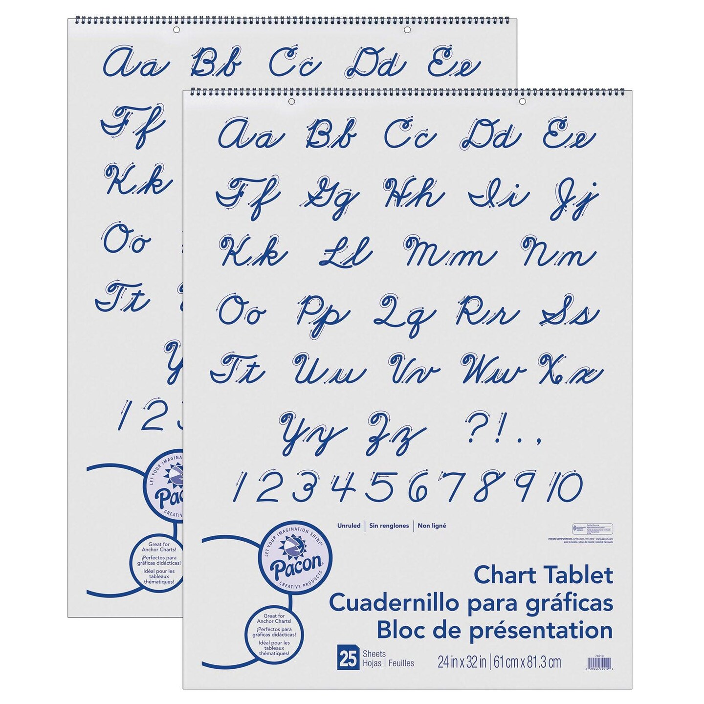 Chart Tablet, Cursive Cover, Unruled 24&#x22; x 32&#x22;, 25 Sheets, 2 Tablets