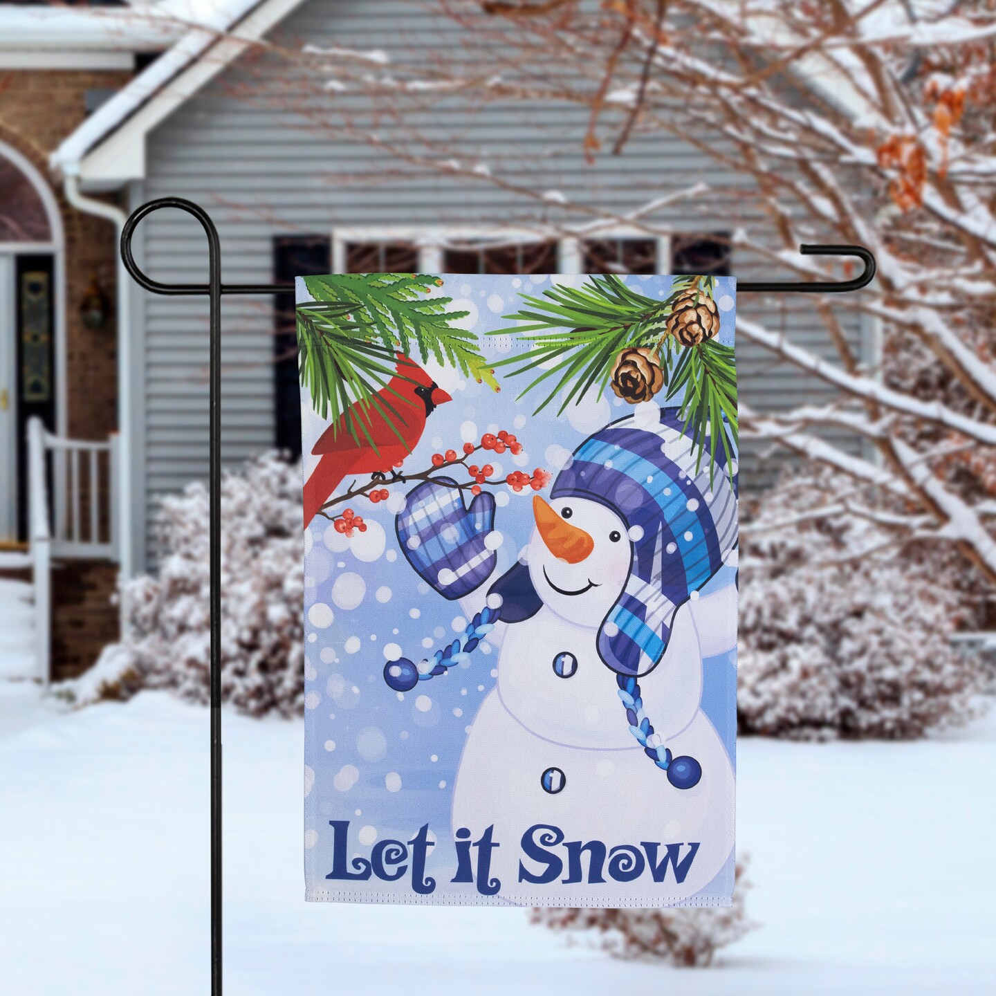 Northlight Let It Snow Snowman and Cardinal Outdoor Garden Flag 12.5&#x22; x 18&#x22;