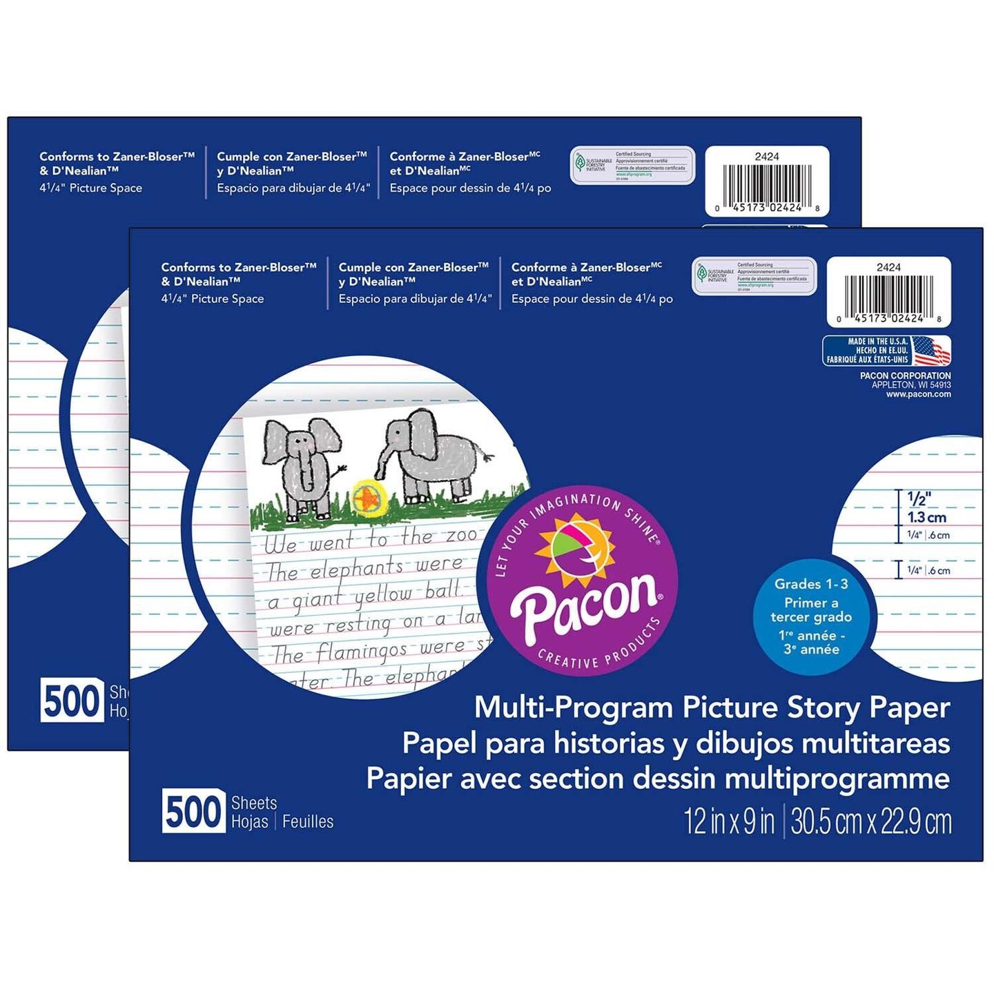 Multi-Program Picture Story Paper, 1/2&#x22; Ruled, White, 12&#x22; x 9&#x22;, 500 Sheets Per Pack, 2 Packs