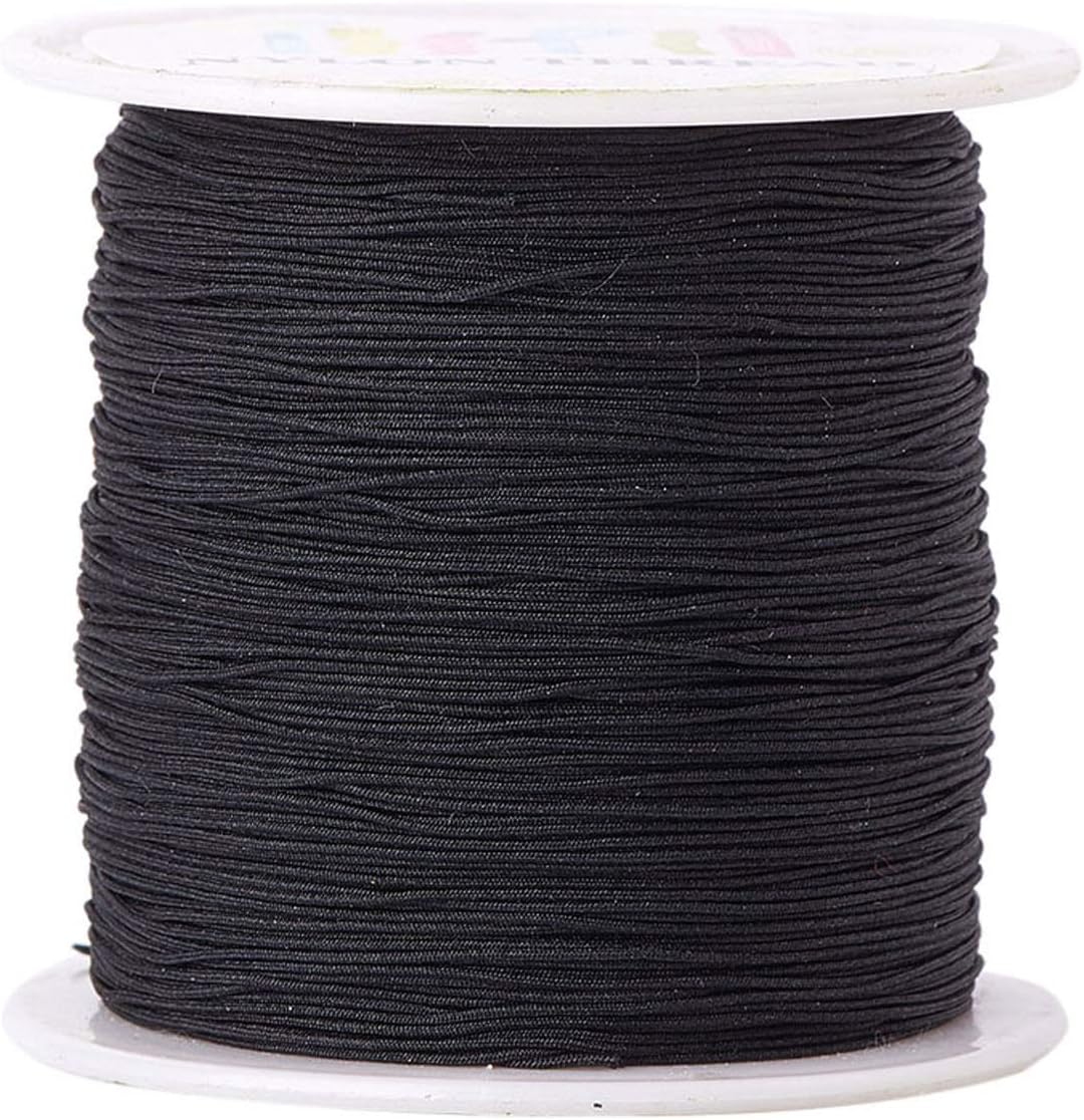 150 Yards Nylon Beading Cord 0.5mm Braided Nylon Thread String Chinese Knotting Cord with Plastic Spool for DIY Craft Jewelry Making (Black)