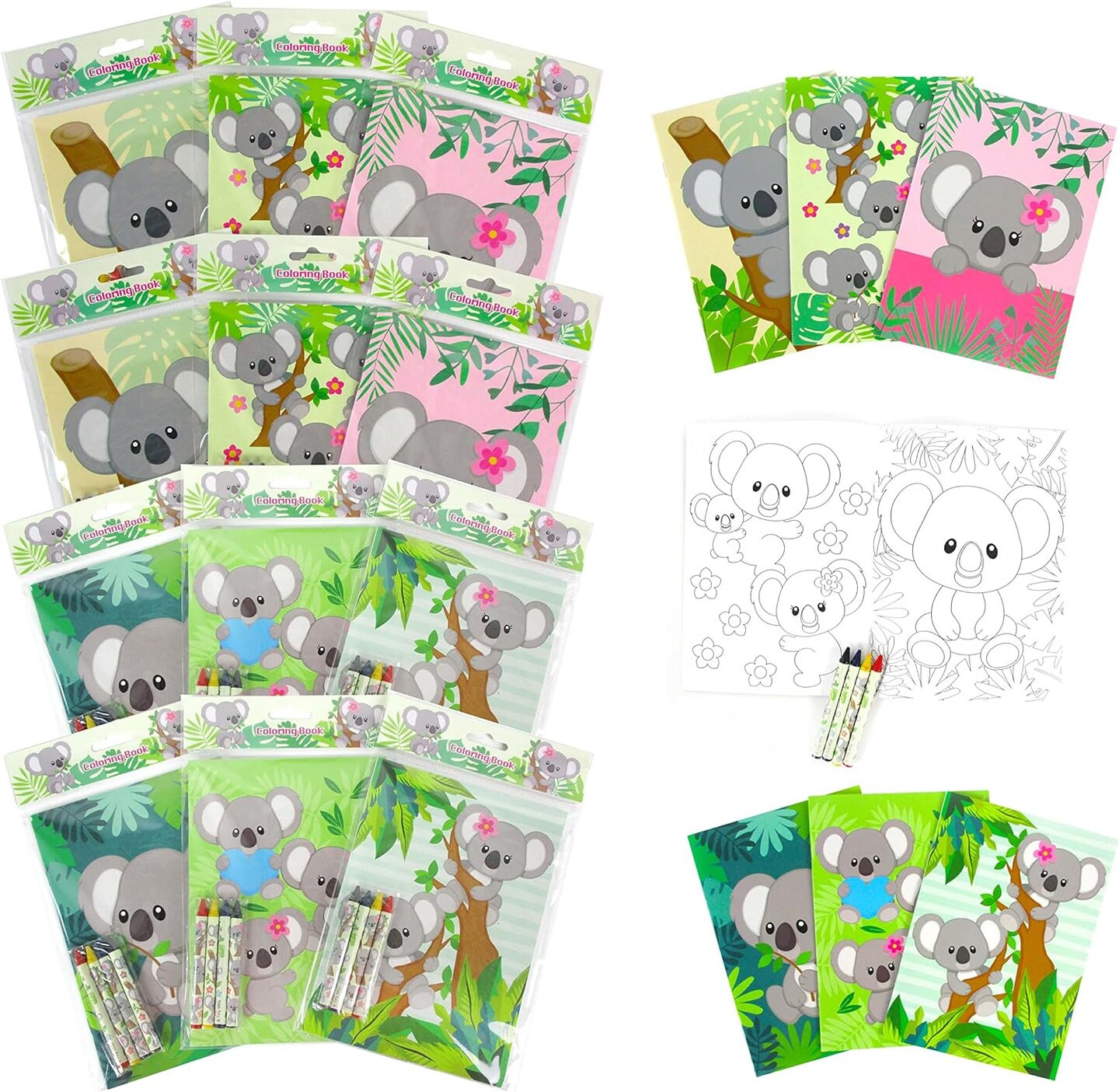 TINYMILLS Koalas Coloring Books for Kids with 12 Coloring Books and 48 Crayons, Koala Birthday Party Favors,