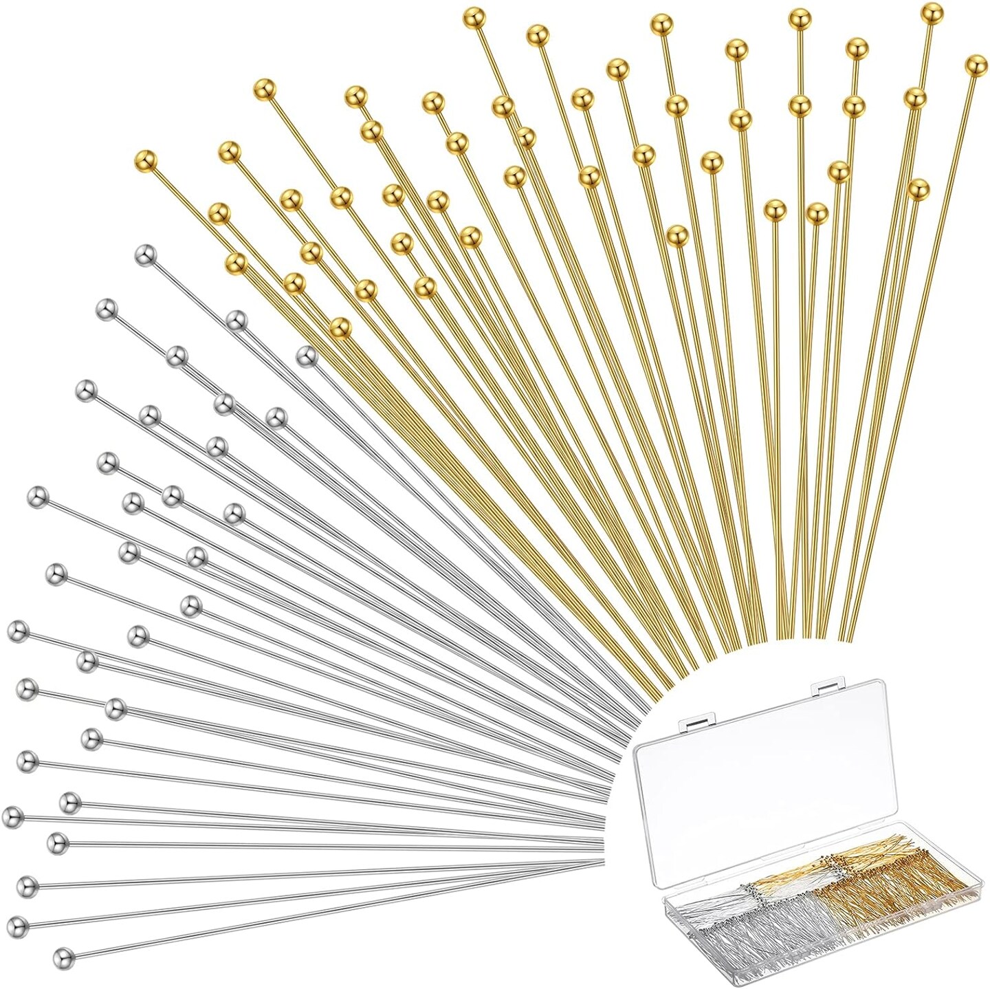 500 Pcs 2 Inch 50 mm Brass Head Ball Pins Eye pins for Jewelry Making Craft Earring Bracelet Jewelry Making Accessories Supplies (Gold, Silver)