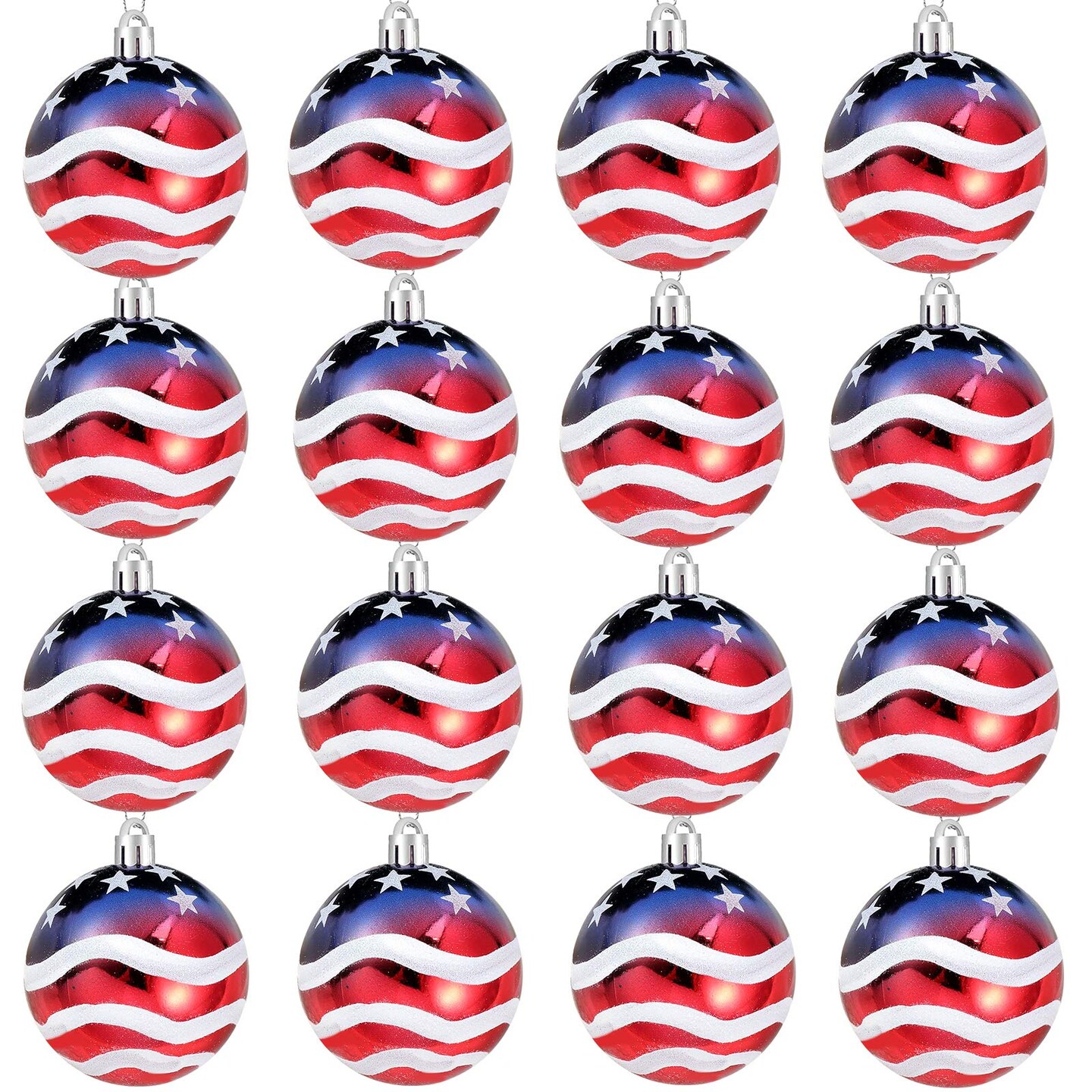 16 Pieces Independence Day Ball Ornament - 4th of July Patriotic Hanging Ball Decoration American Flag Ornament for Independence Day, Christmas Tree, USA Themed Party Supplies (16)