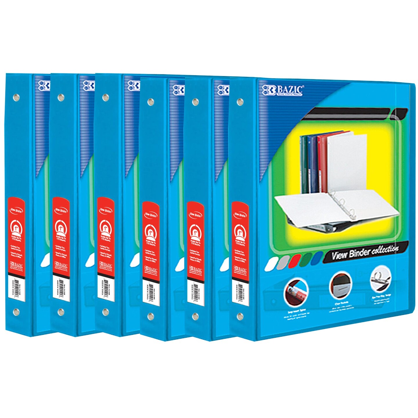 3-Ring View Binder with 2 Pockets, 1&#x22;, Cyan, Pack of 6