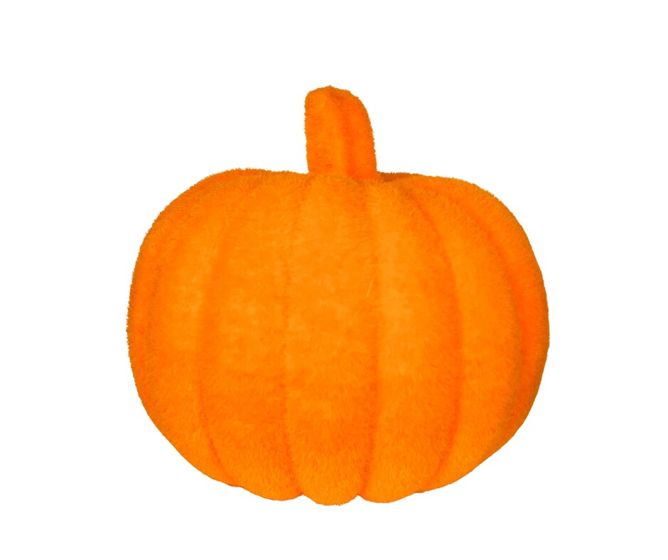 Flocked Pumpkin with Stem - Festive Halloween Decor in Your Choice of Pink, Black, Orange, or Purple - 8x7.25&#x22;-HA044398