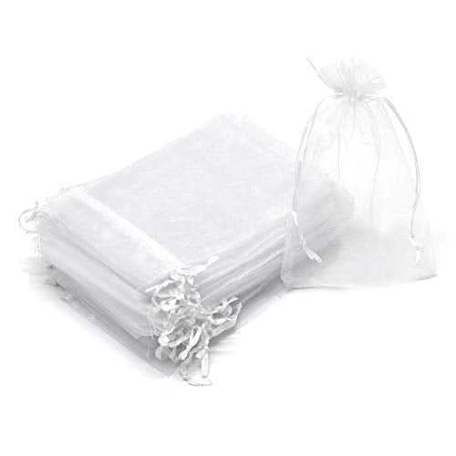 50Pcs White Organza Bags 3x4 Inch, Sheer Wedding Party Favor Bags with Drawstring, Jewelry Gift Bags Christmas Candy Pouches