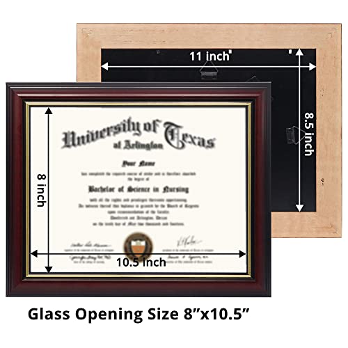 GraduationMall 8.5x11 Certificate Diploma Frame,Solid Wood &#x26; UV Protection Acrylic,Cherry Finish with Gold Trim,2 Pack