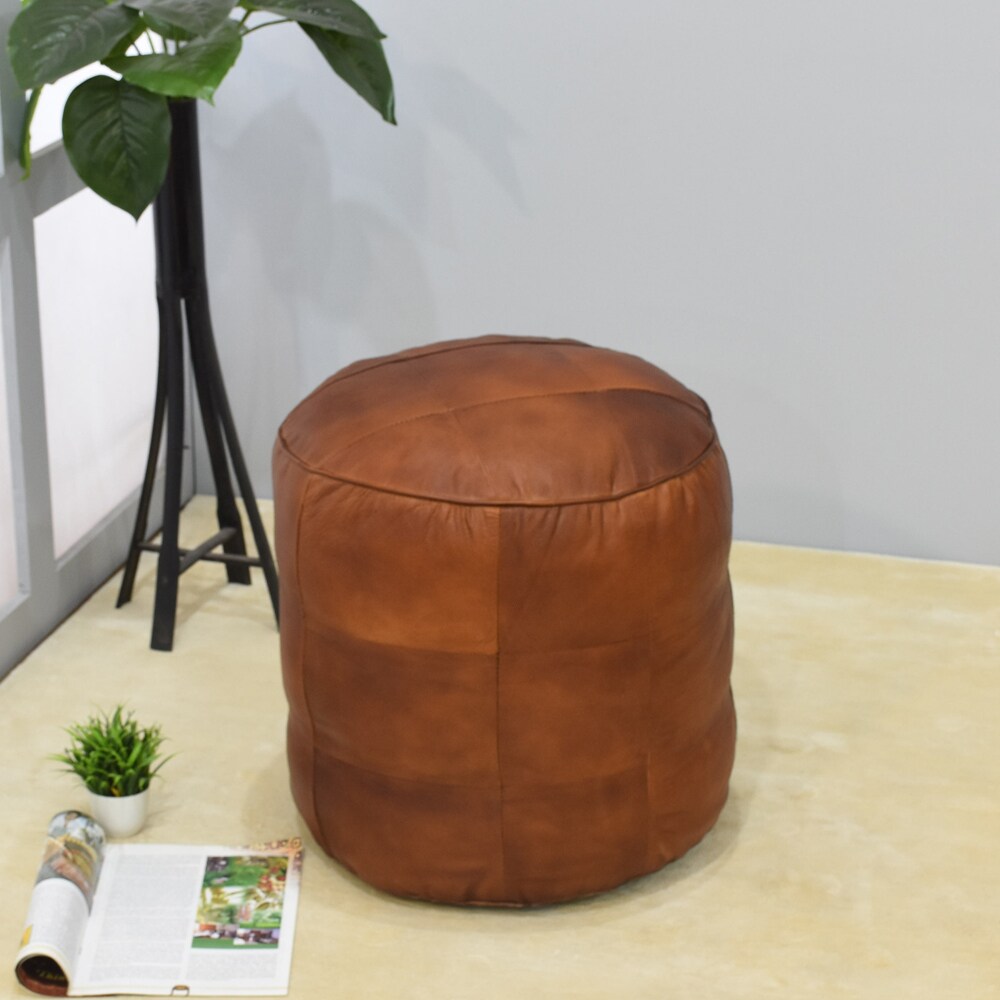 Bbh Homes Handmade Cogc Round Shaped Leather Pouf Ottomans Bbbacpf0039