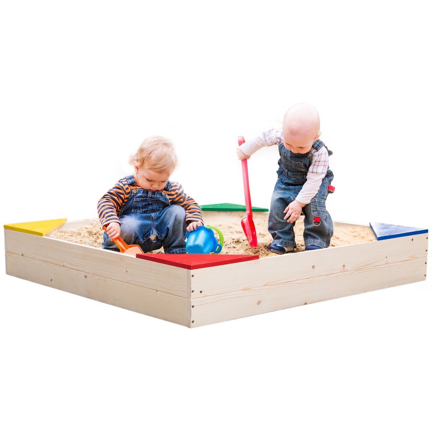 Wooden Sand Box 40X40 Waterproof Cover Durable Kids Play Area Square Sandbox