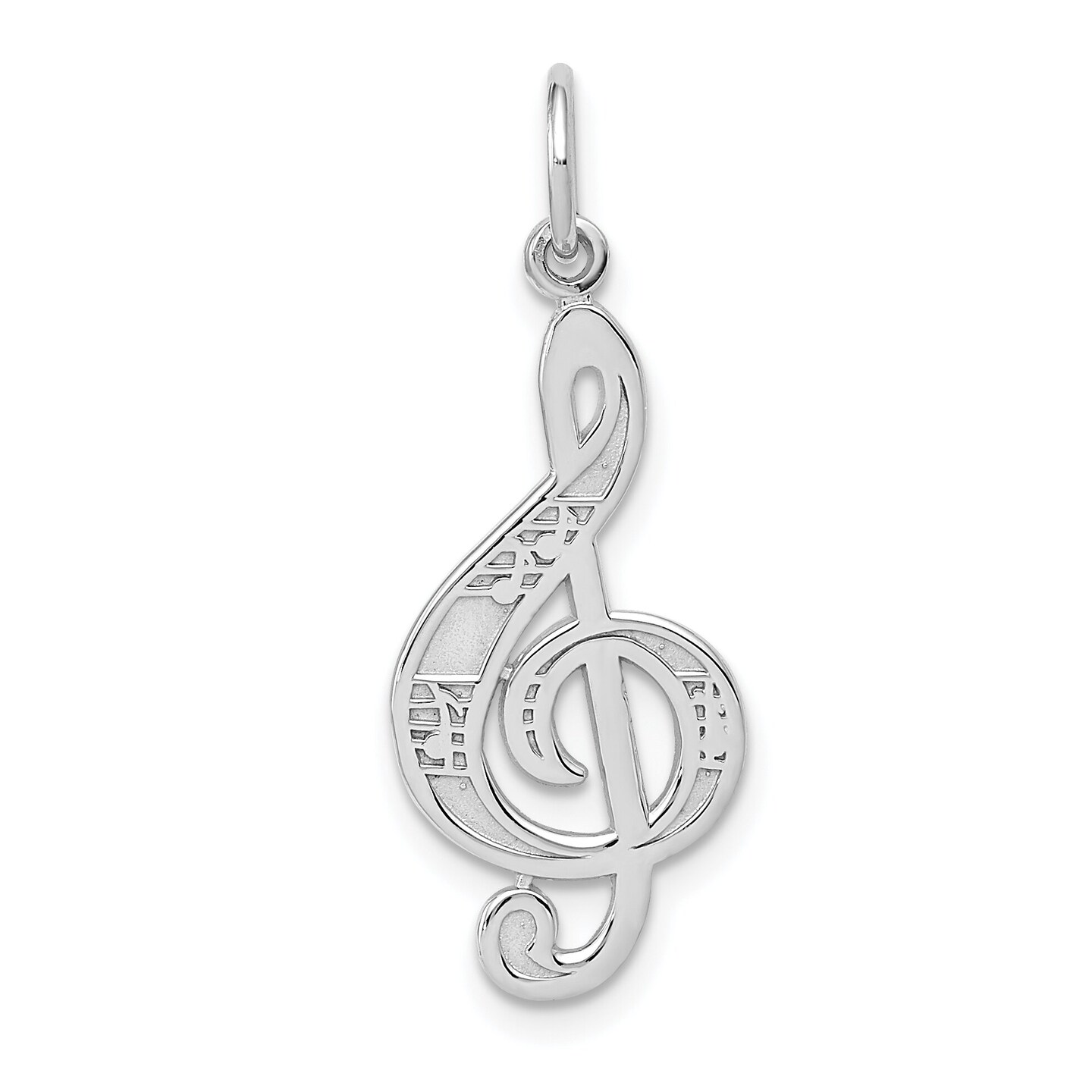 14K White Gold Treble Clef Charm Music Pendant Jewelry 28mm x 10mm